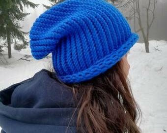Pletená čepice 2v1 (neon-královská modrá)