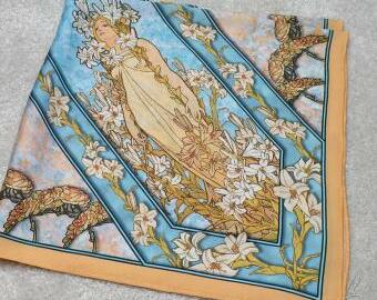 Saténový šátek Alfons Mucha - Lilie